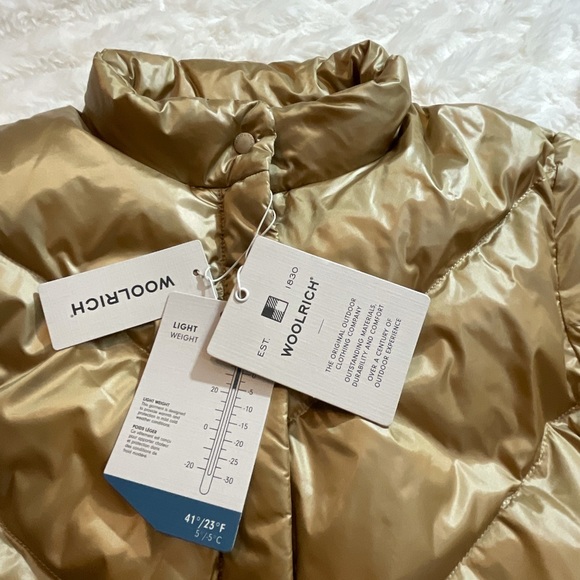 New! Woolrich Quilted Gold Puffer Down Jacket Sz M - Picture 6 of 15